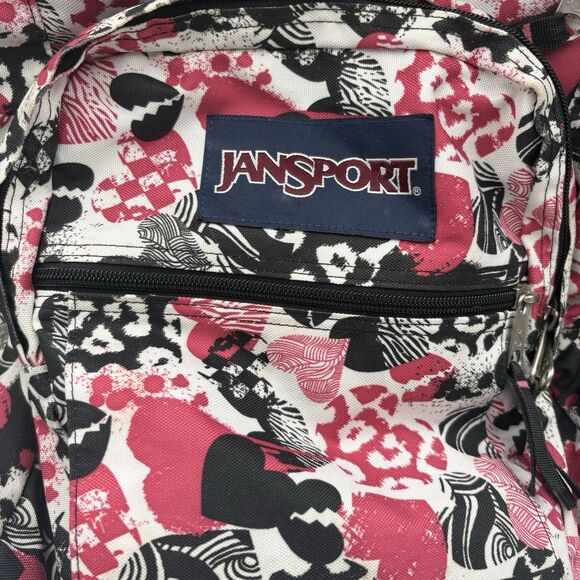 Jansport Mini Backpack Day Bag Hearts Black Pink - Picture 2 of 9